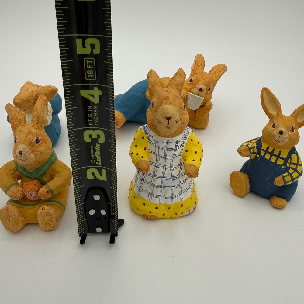 Vintage Style Hand Painted Bunny Rabbit Figurines Set of 5 Easter Decor Nursery - Picture 9 of 9